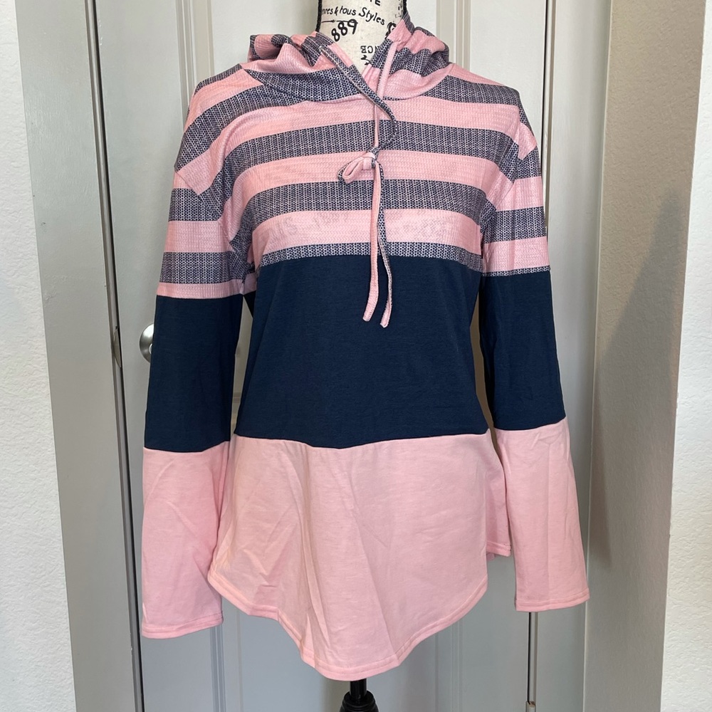 Pink/Navy Color Block Hoodie